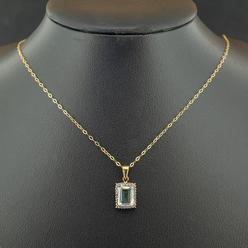 9ct Yellow Gold 16 Inch Green Amethyst and Diamond Necklace 1.6g