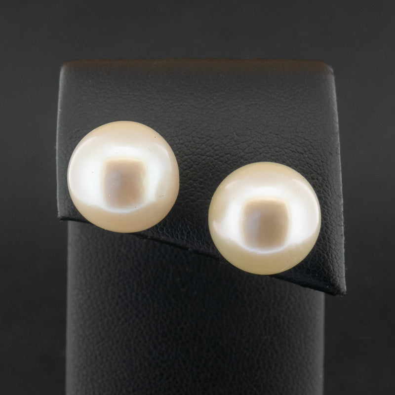 18ct Yellow Gold Certificated 14mm Pearl Stud Earrings 9.8g