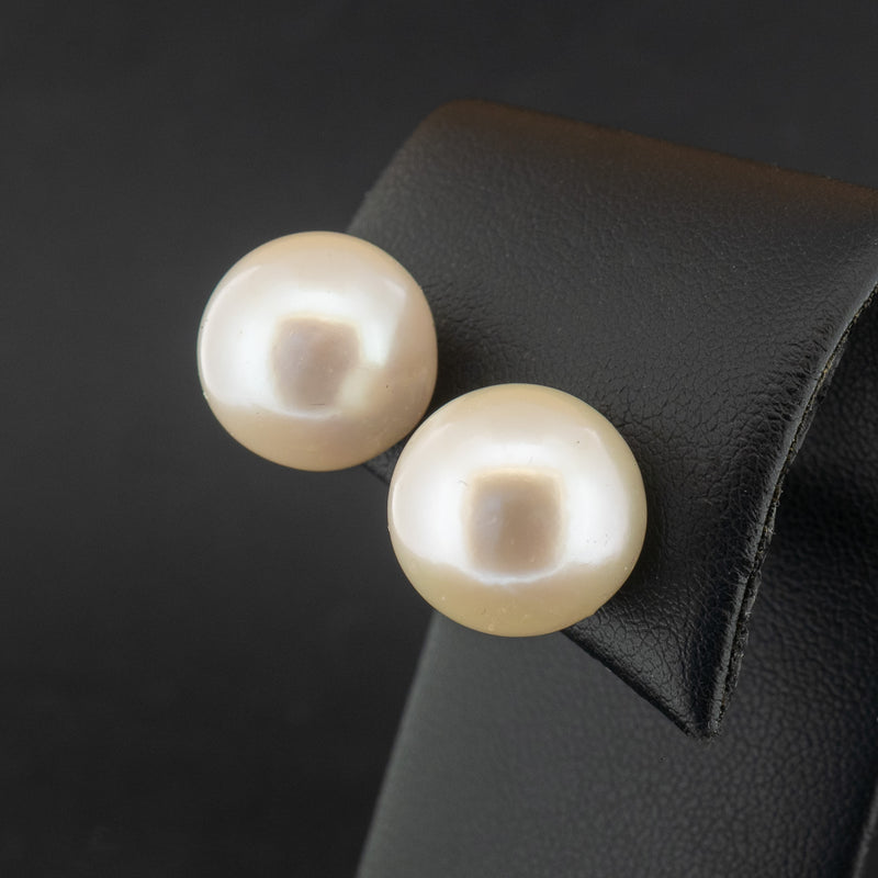 18ct Yellow Gold Certificated 14mm Pearl Stud Earrings 9.8g