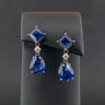 14ct White Gold Lab Created Sapphire & Lab Diamond Drop Earrings 6.6g