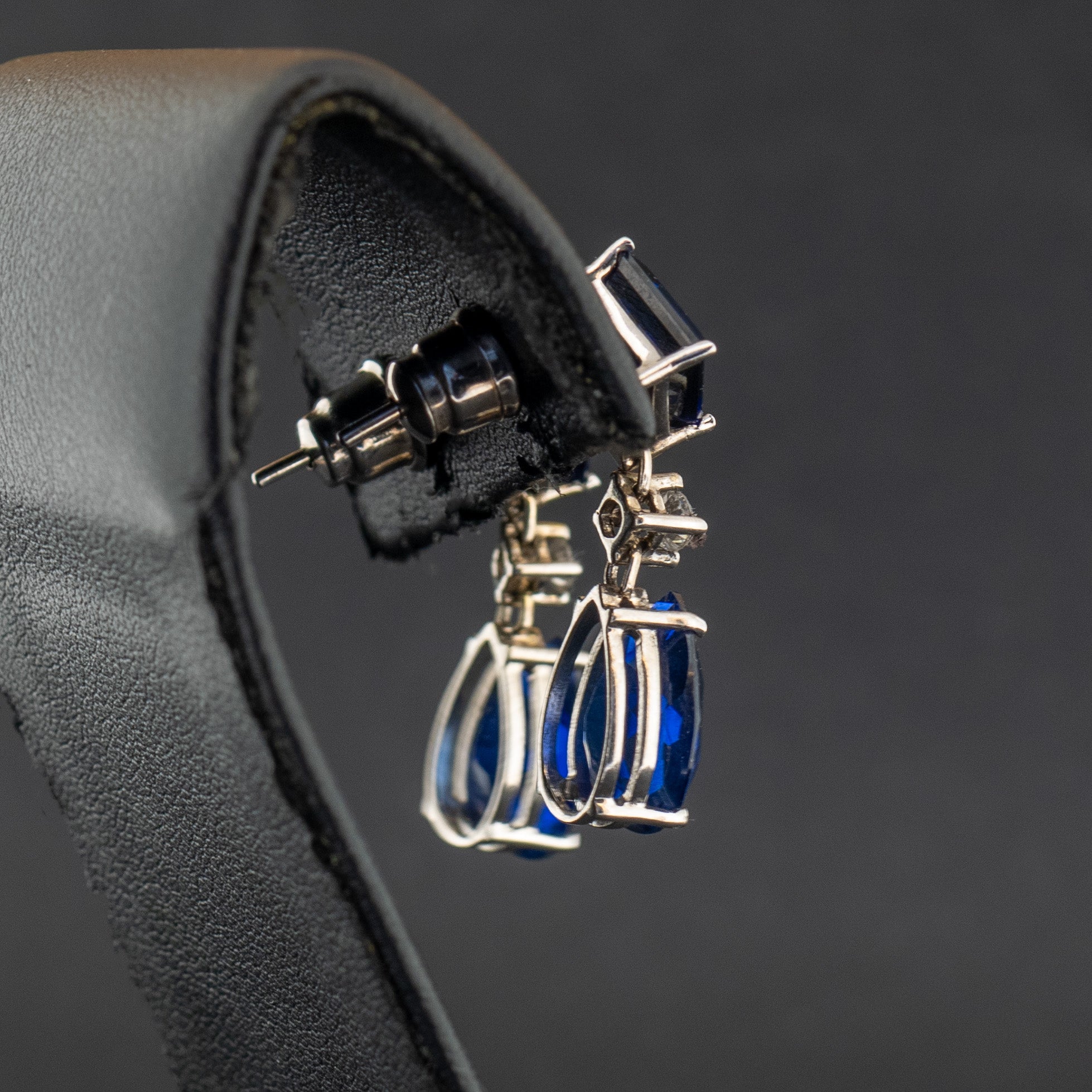 14ct White Gold Lab Created Sapphire & Lab Diamond Drop Earrings 6.6g