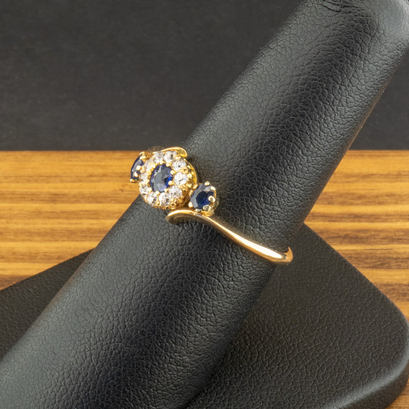 18ct Yellow Gold Antique Sapphire & Diamond Ring Size N 2.5g