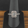 18ct White Gold 1.5ct Emerald Cut Lab Created Diamond Halo Ring 4g Size R