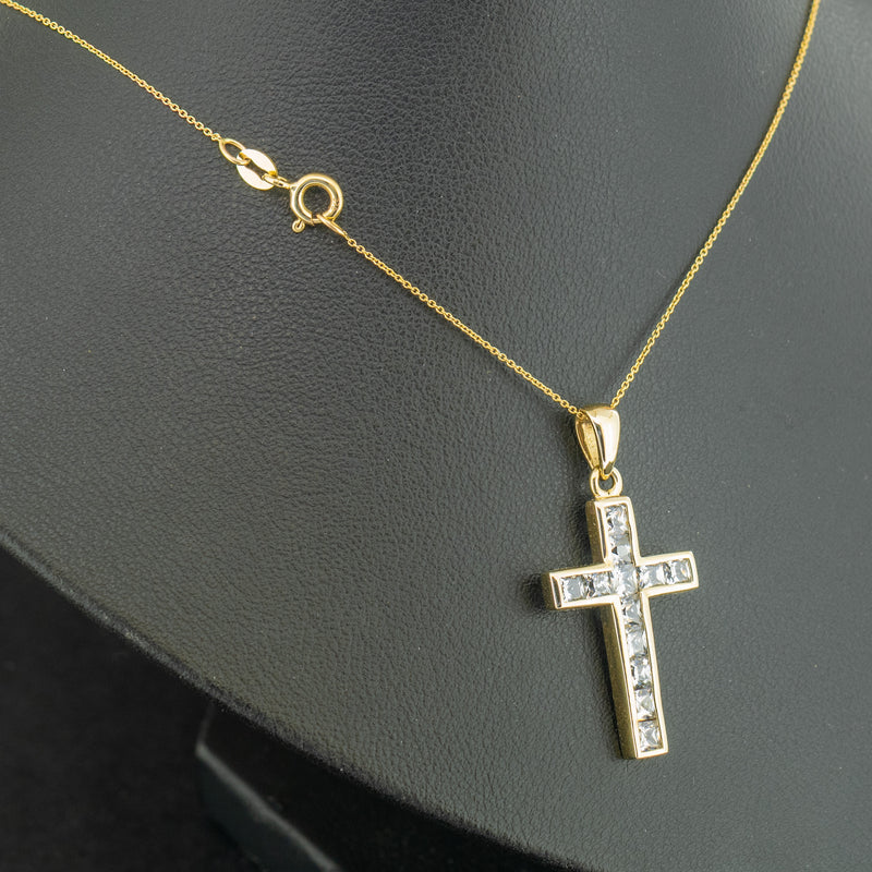 9ct Yellow Gold Cubic Zirconia Cross Pendant 4.1g