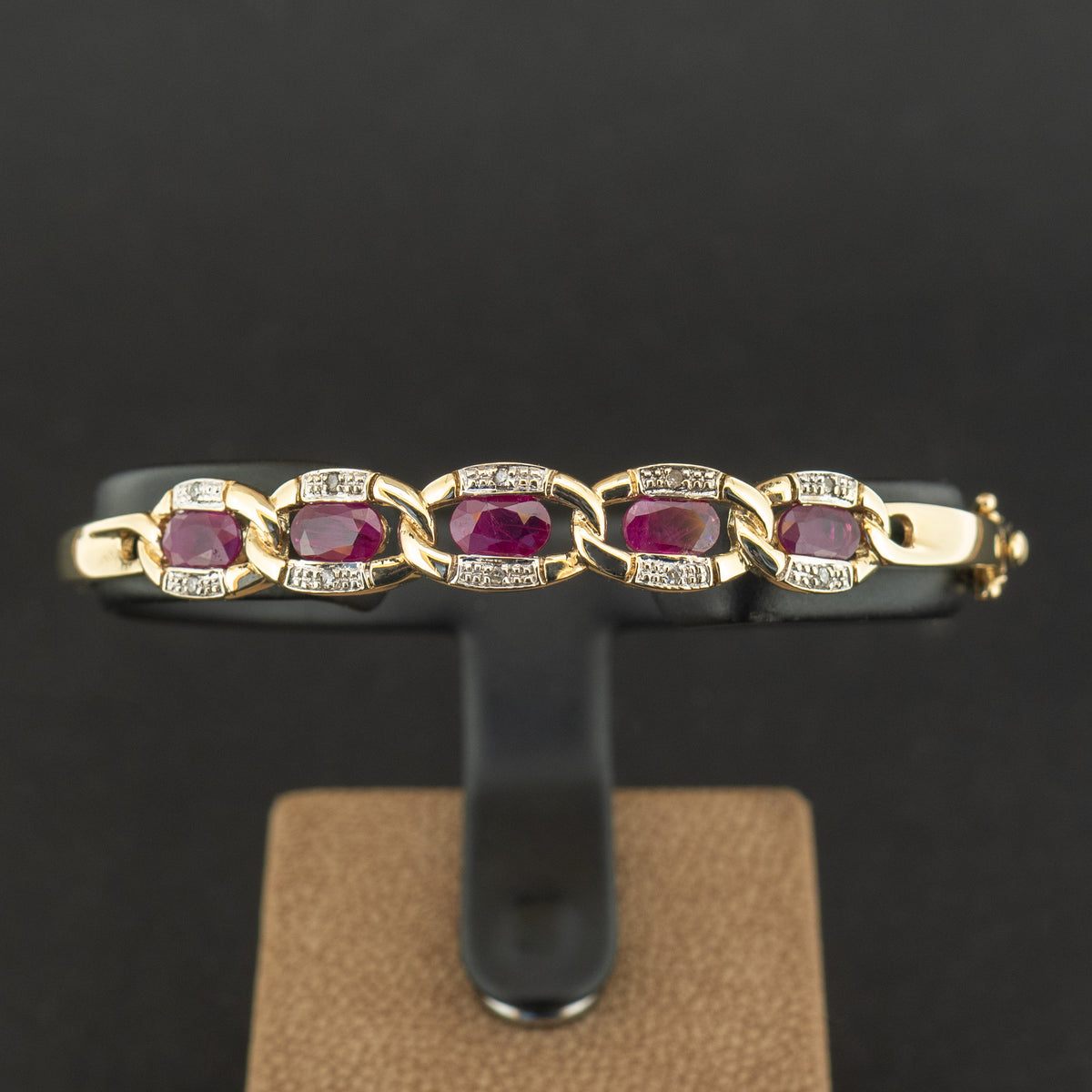 9ct Yellow Gold Ruby and Diamond Bangle 11.5g