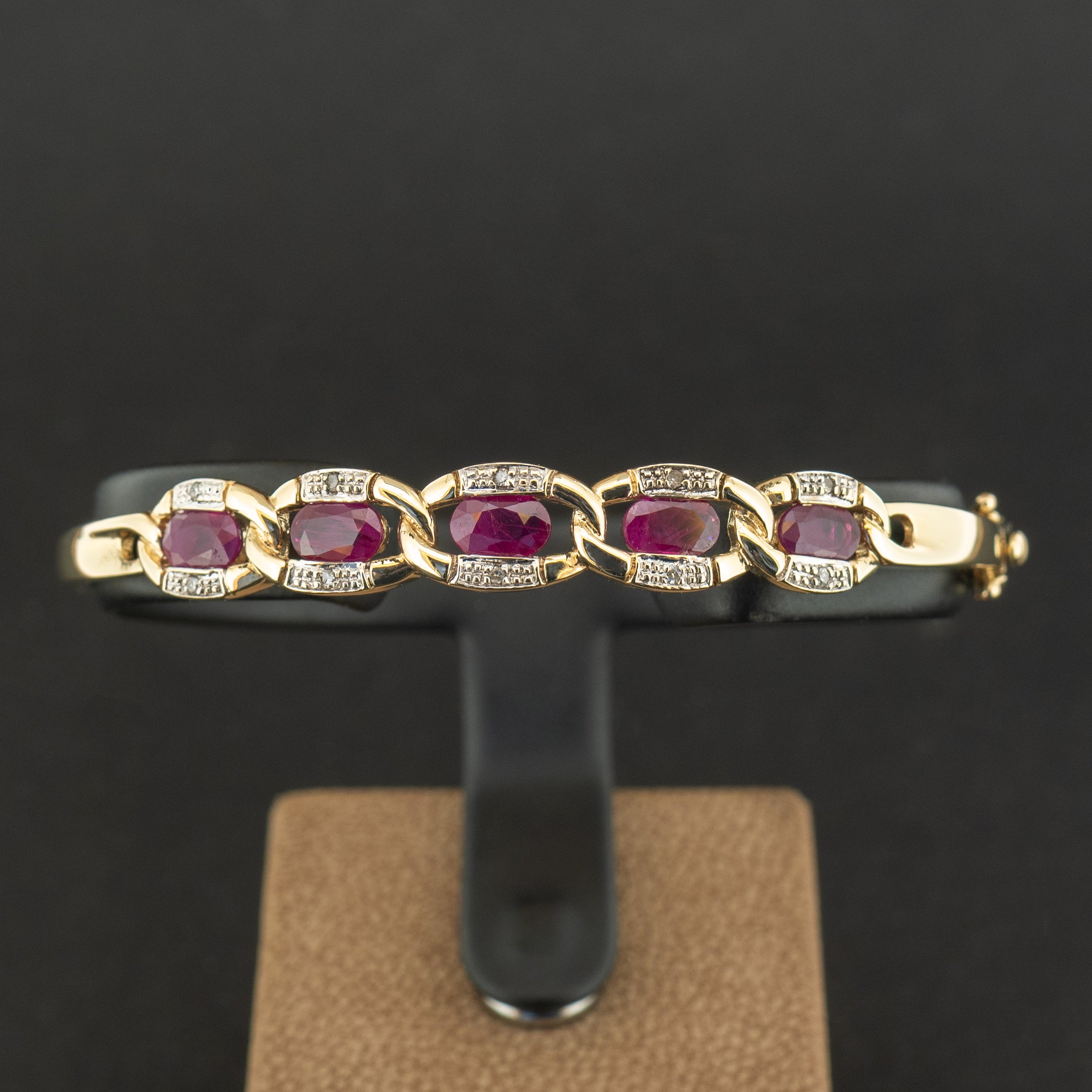 9ct Yellow Gold Ruby and Diamond Bangle 11.5g