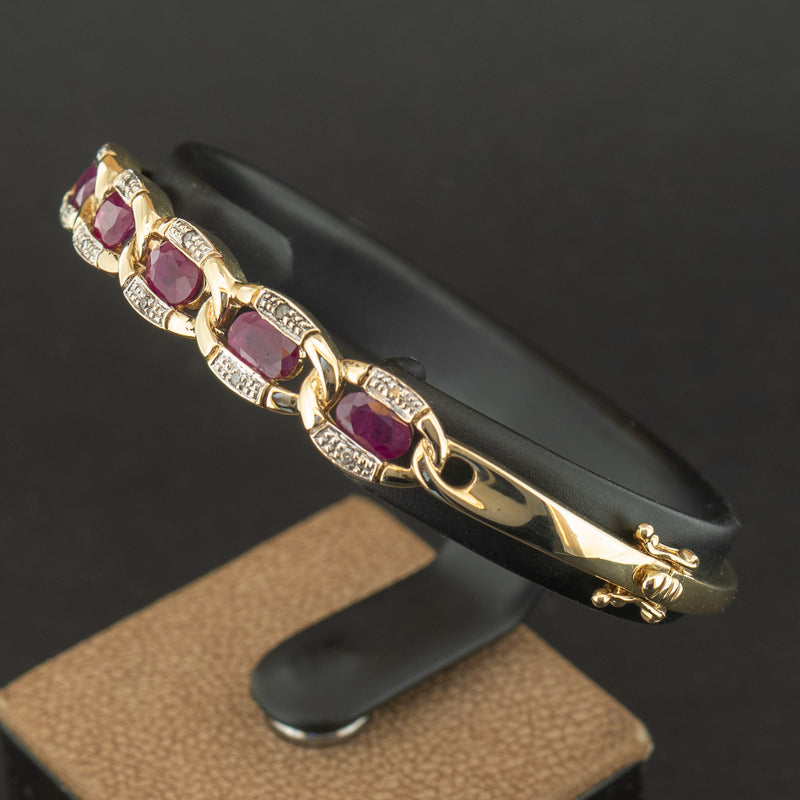 9ct Yellow Gold Ruby and Diamond Bangle 11.5g