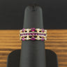 9ct Yellow Gold Created Ruby and Diamond Cluster Ring Size K 3.2g