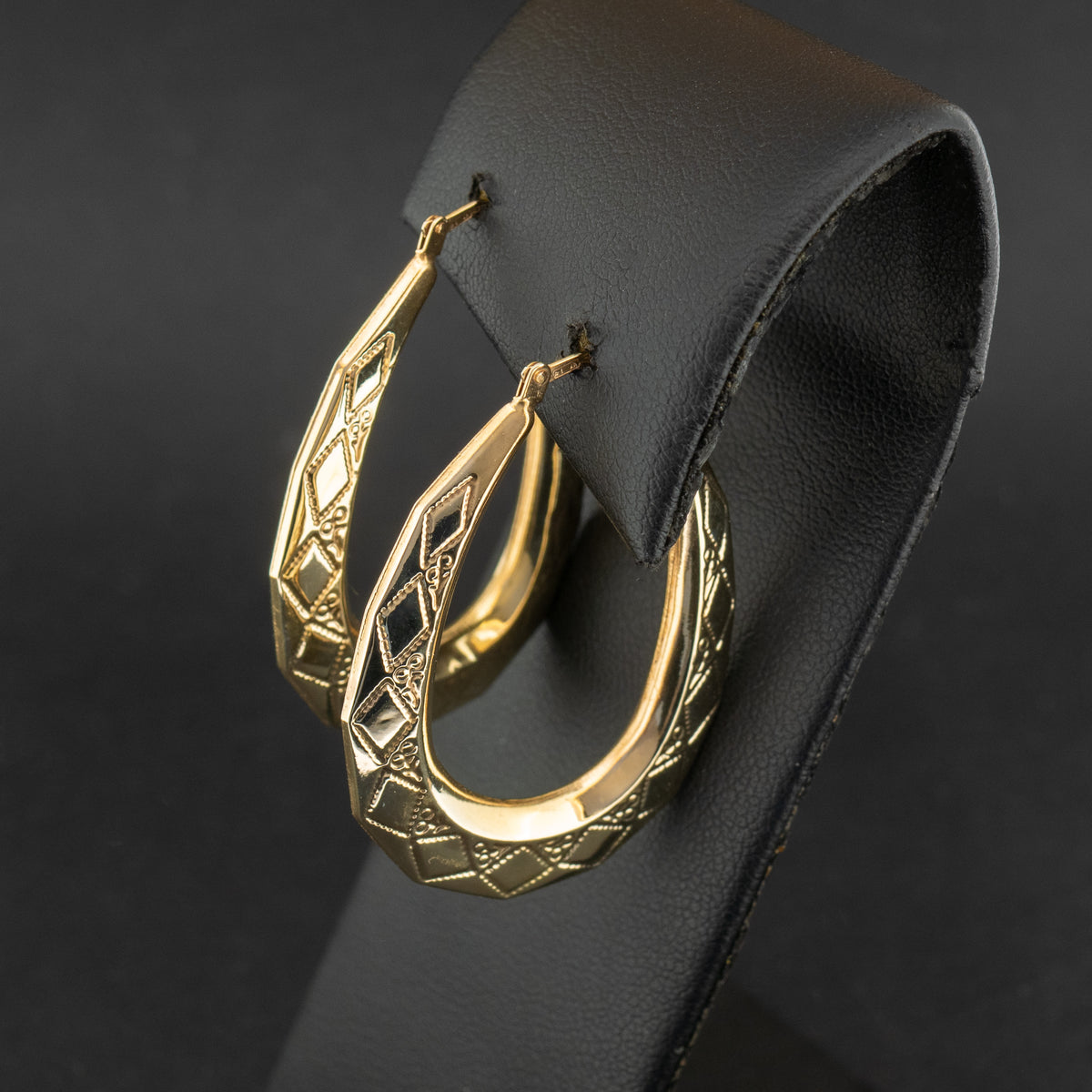 9ct Yellow Gold Patterned Hoop Earrings 2.3g