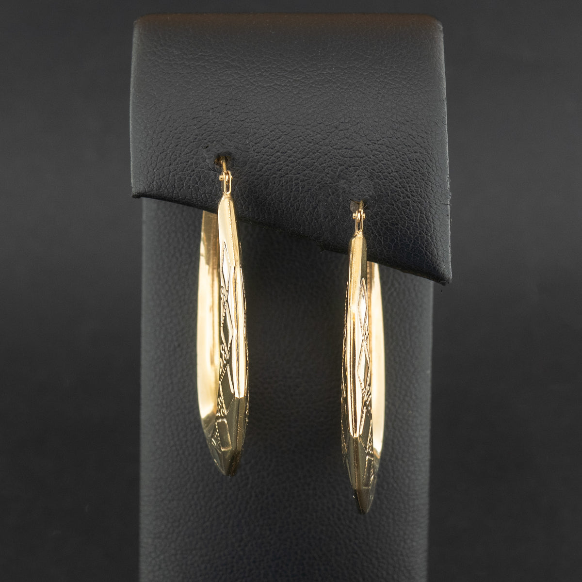 9ct Yellow Gold Patterned Hoop Earrings 2.3g