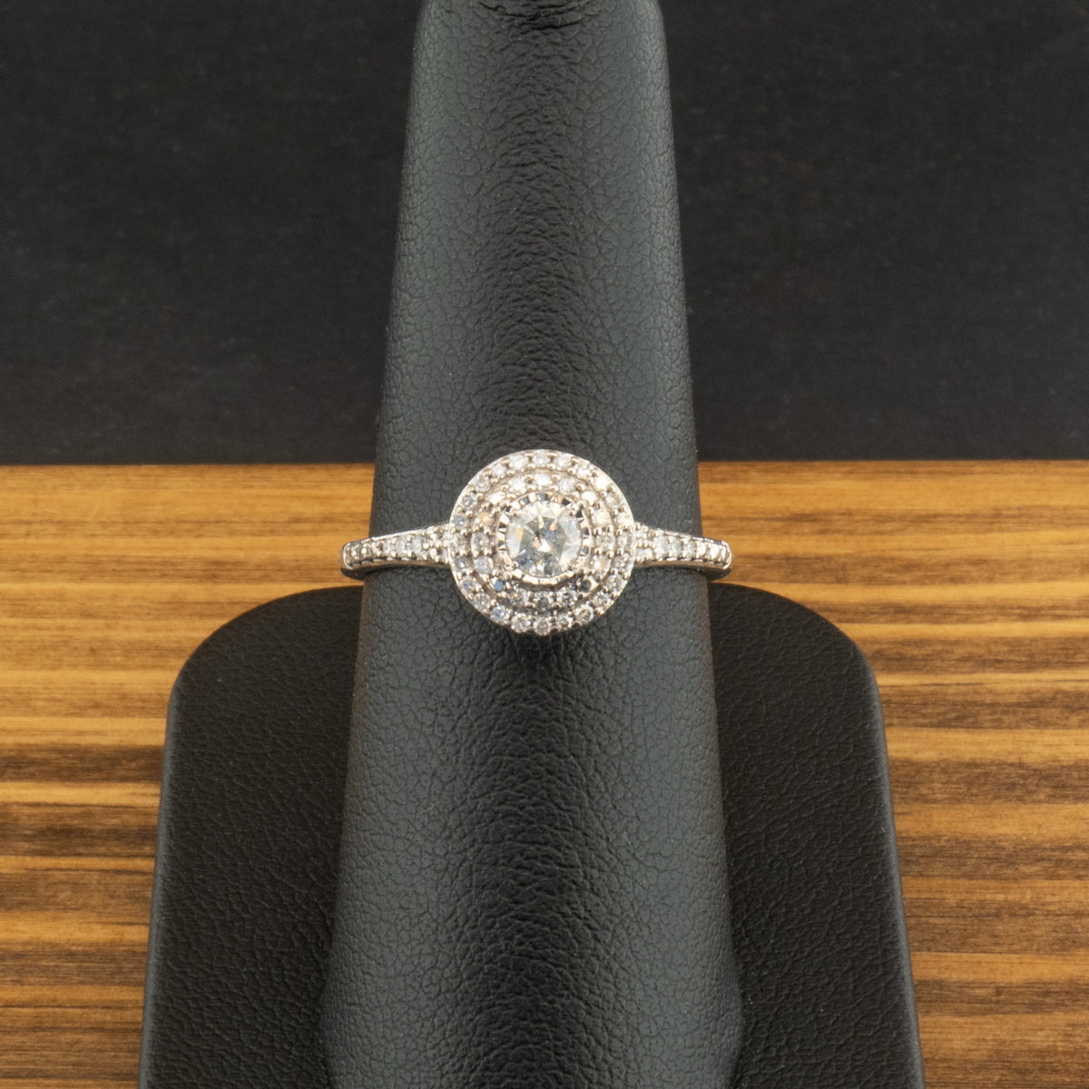 9ct White Gold 0.33ct Diamond Double Halo Ring Size N 2.2g