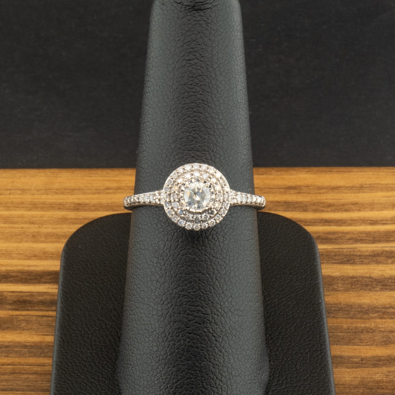 9ct White Gold 0.33ct Diamond Double Halo Ring Size N 2.2g