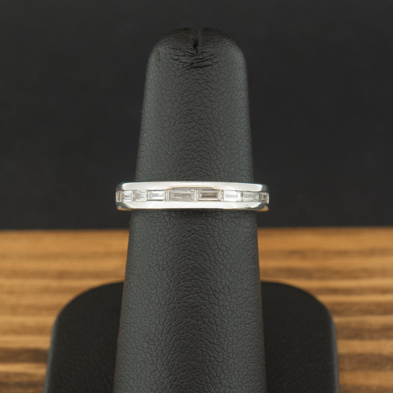 9ct White Gold Baguette Cut Diamond Channel Set Half Eternity Ring 3.6g Size J