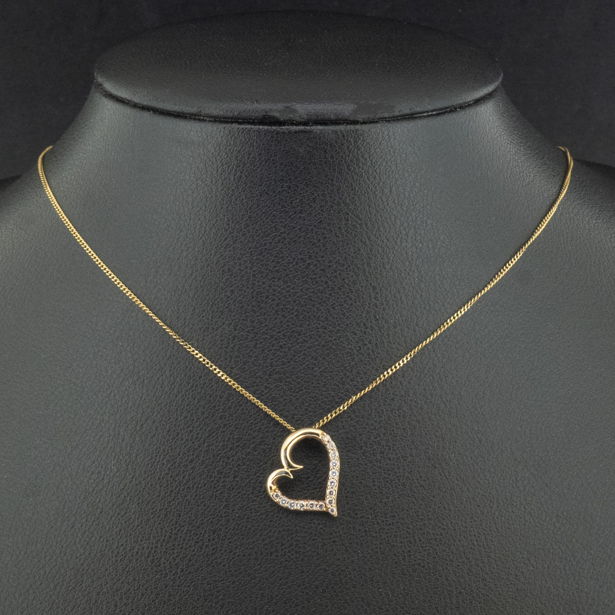9ct Yellow Gold 0.1ct Diamond Heart 18 Inch Necklace 1.5g