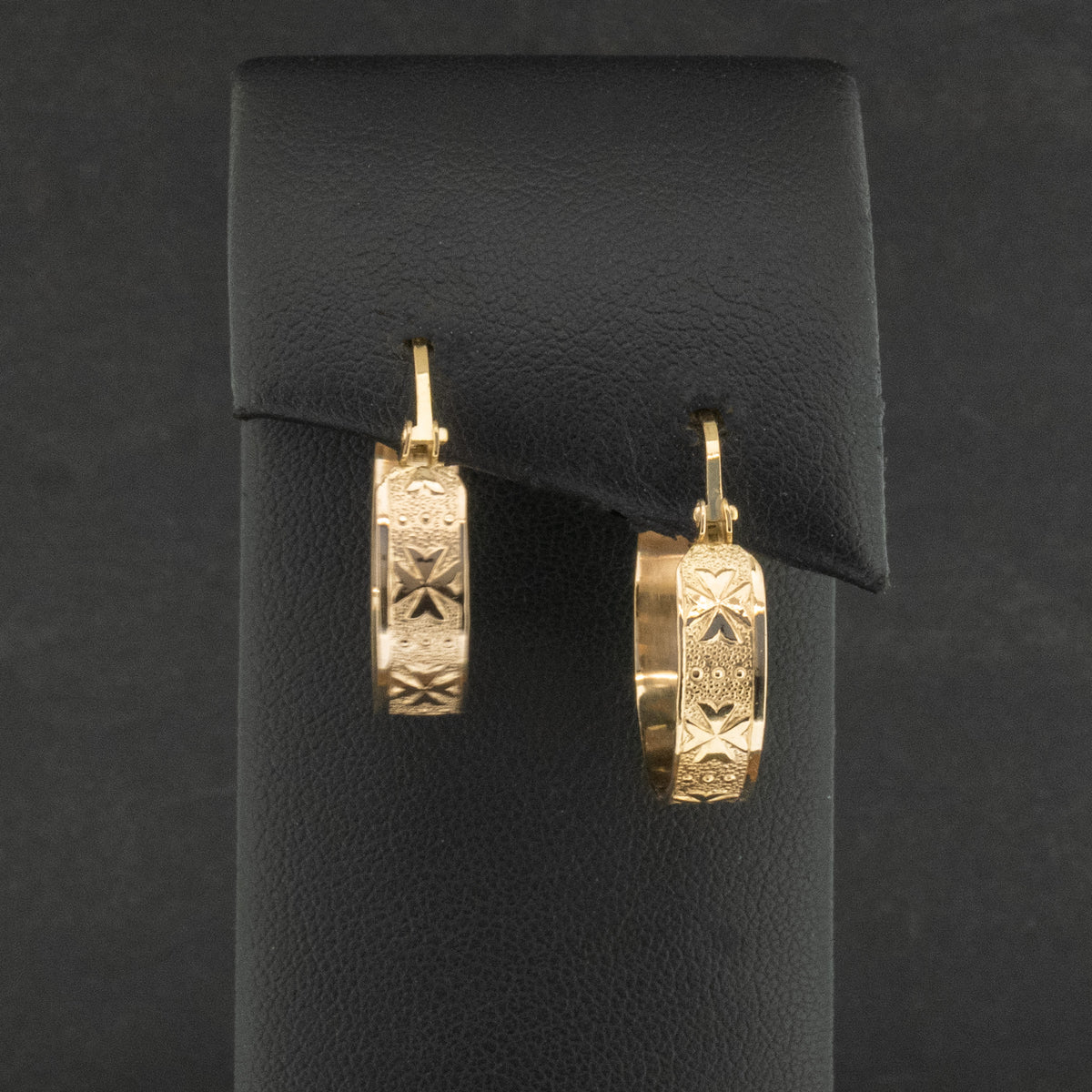 9ct Yellow Gold Cross Pattern Hoop Earrings 2.7g