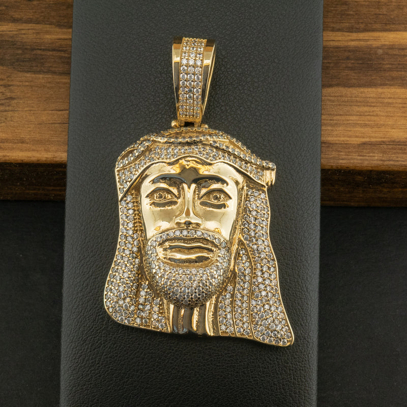 9ct Yellow Gold CZ Jesus Pendant 14.4g