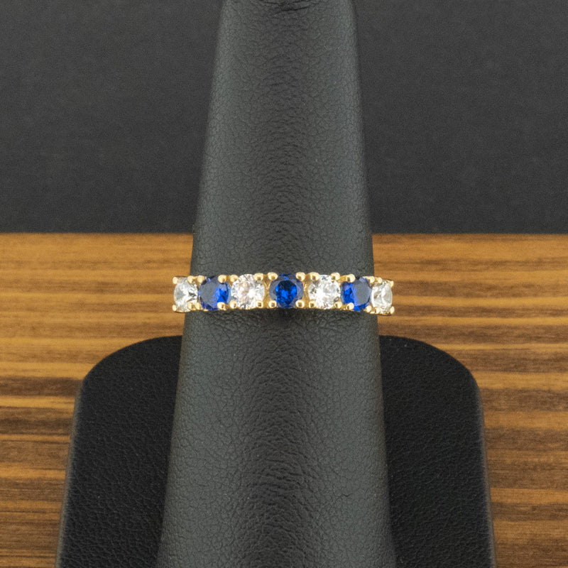 9ct Yellow Gold Blue & White CZ Ring Size N 1.5g