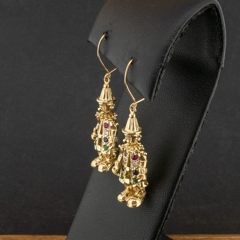 9ct Yellow Gold Clown Drop Earrings 7.7g