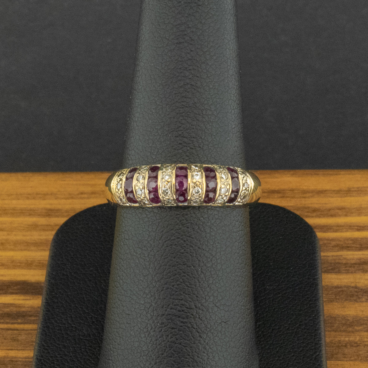 9ct Yellow Gold Ruby & Diamond Ring Size N 1/2 3g