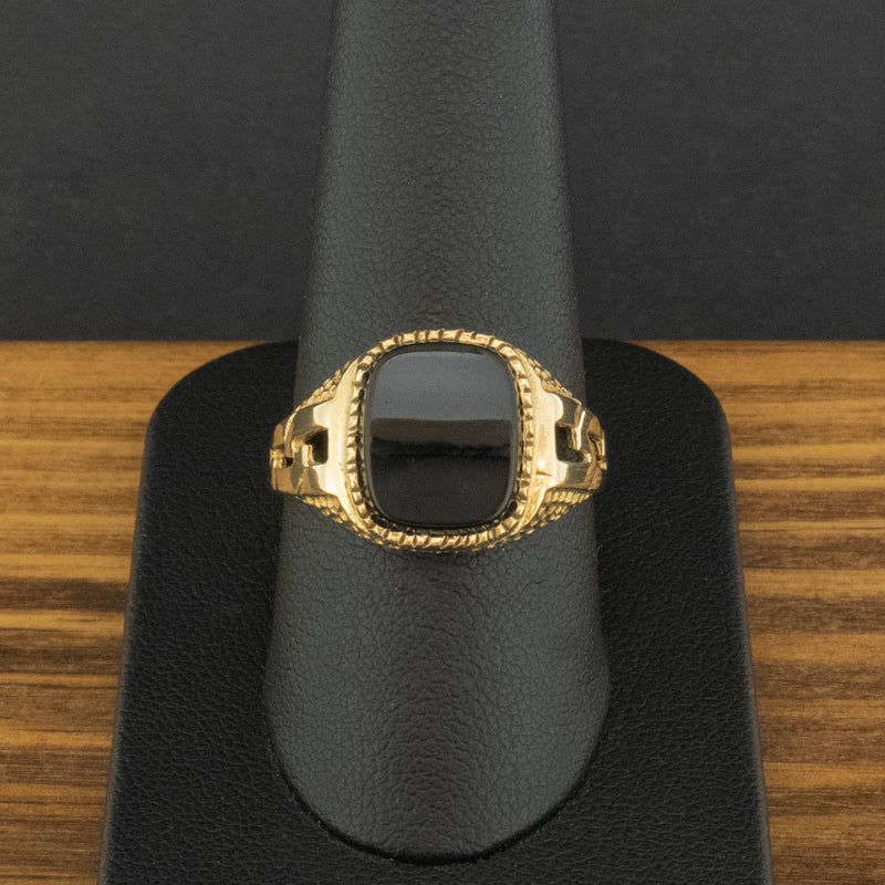 9ct Yellow Gold Black Stone Signet Ring Size R 1/2 3.6g