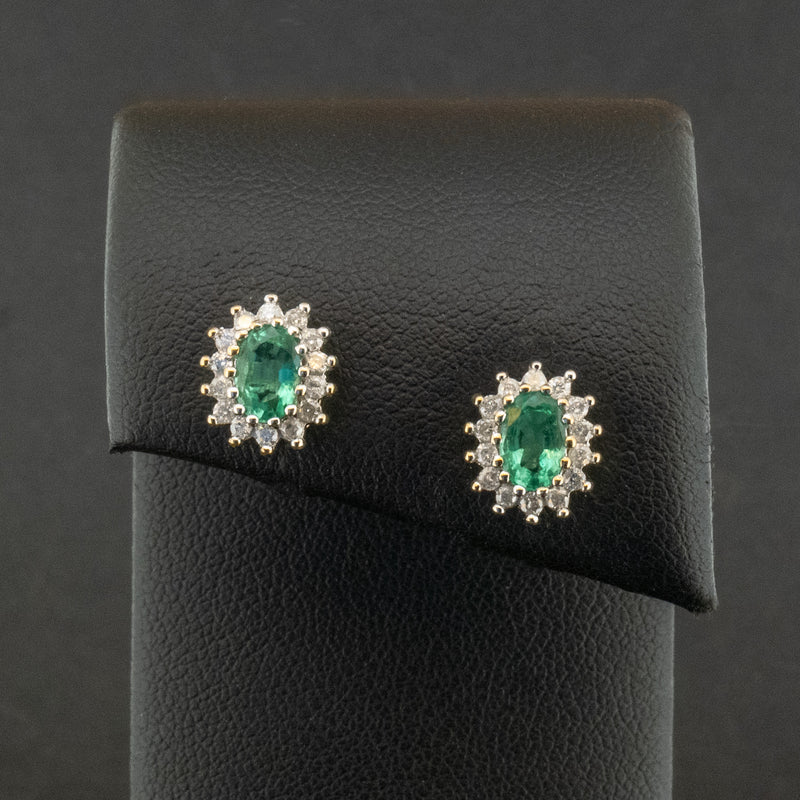 9ct Yellow Gold Emerald and Diamond Cluster Stud Earrings 2.4g