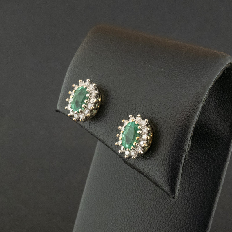 9ct Yellow Gold Emerald and Diamond Cluster Stud Earrings 2.4g