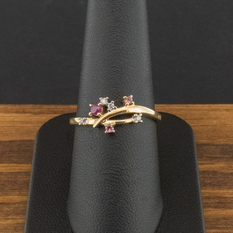 9ct Yellow Gold Ruby, Diamond & CZ Ring Size P 1.7g