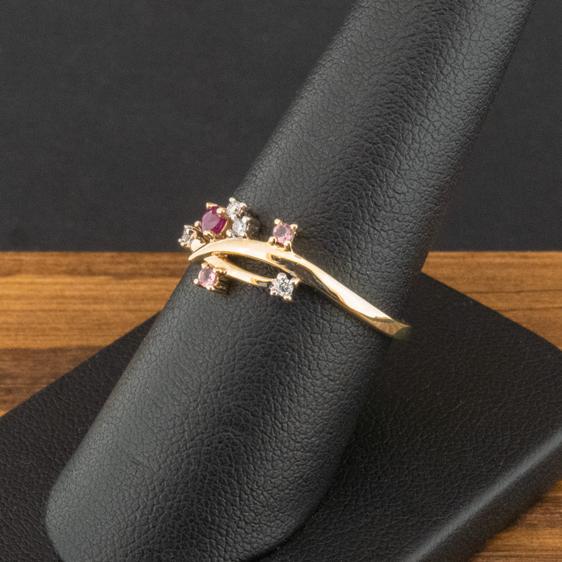 9ct Yellow Gold Ruby, Diamond & CZ Ring Size P 1.7g