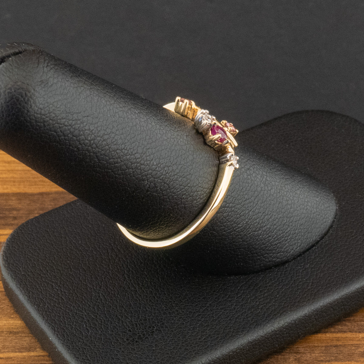 9ct Yellow Gold Ruby, Diamond & CZ Ring Size P 1.7g