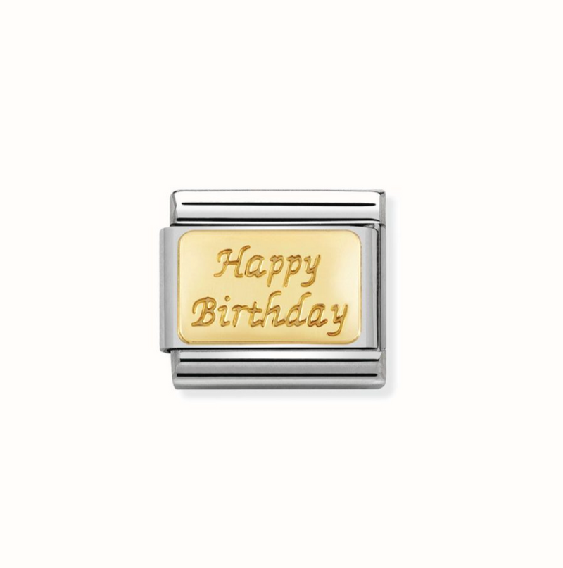 Nomination COMPOSABLE Classic ENGRAVED SIGNS in stainless steel with bonded yellow gold CUSTOM 09 Happy Birthday engraved