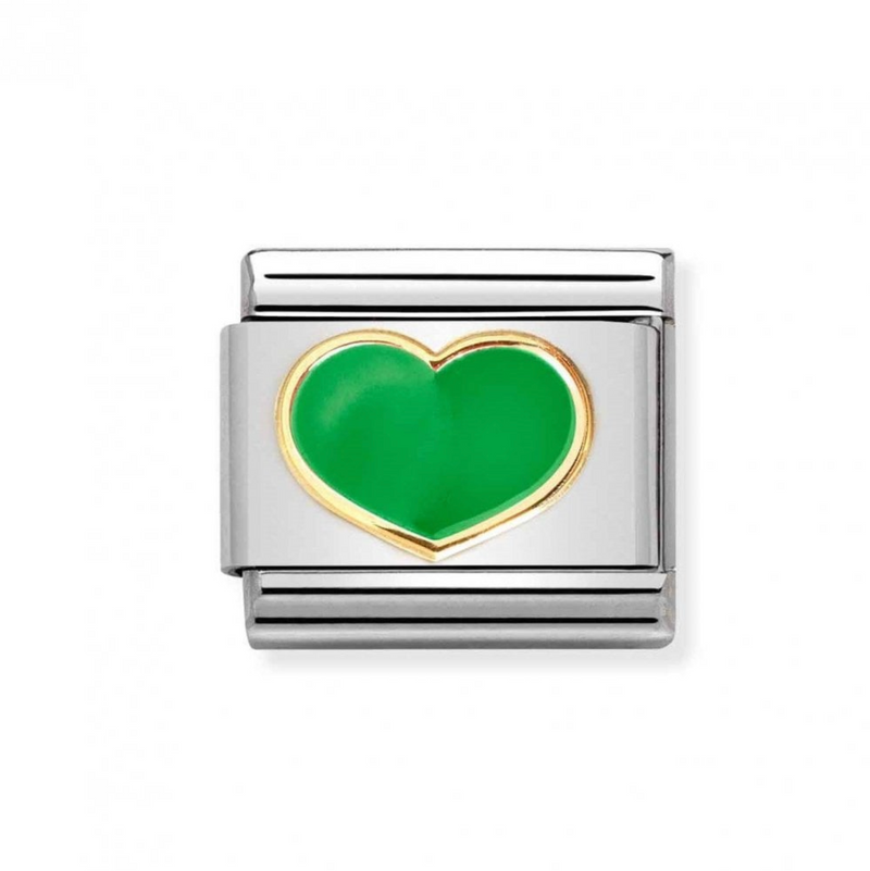 Nomination Composable Classic LOVE 2 stainless steel, enamel and bonded yellow gold 23 GREEN APPLE heart