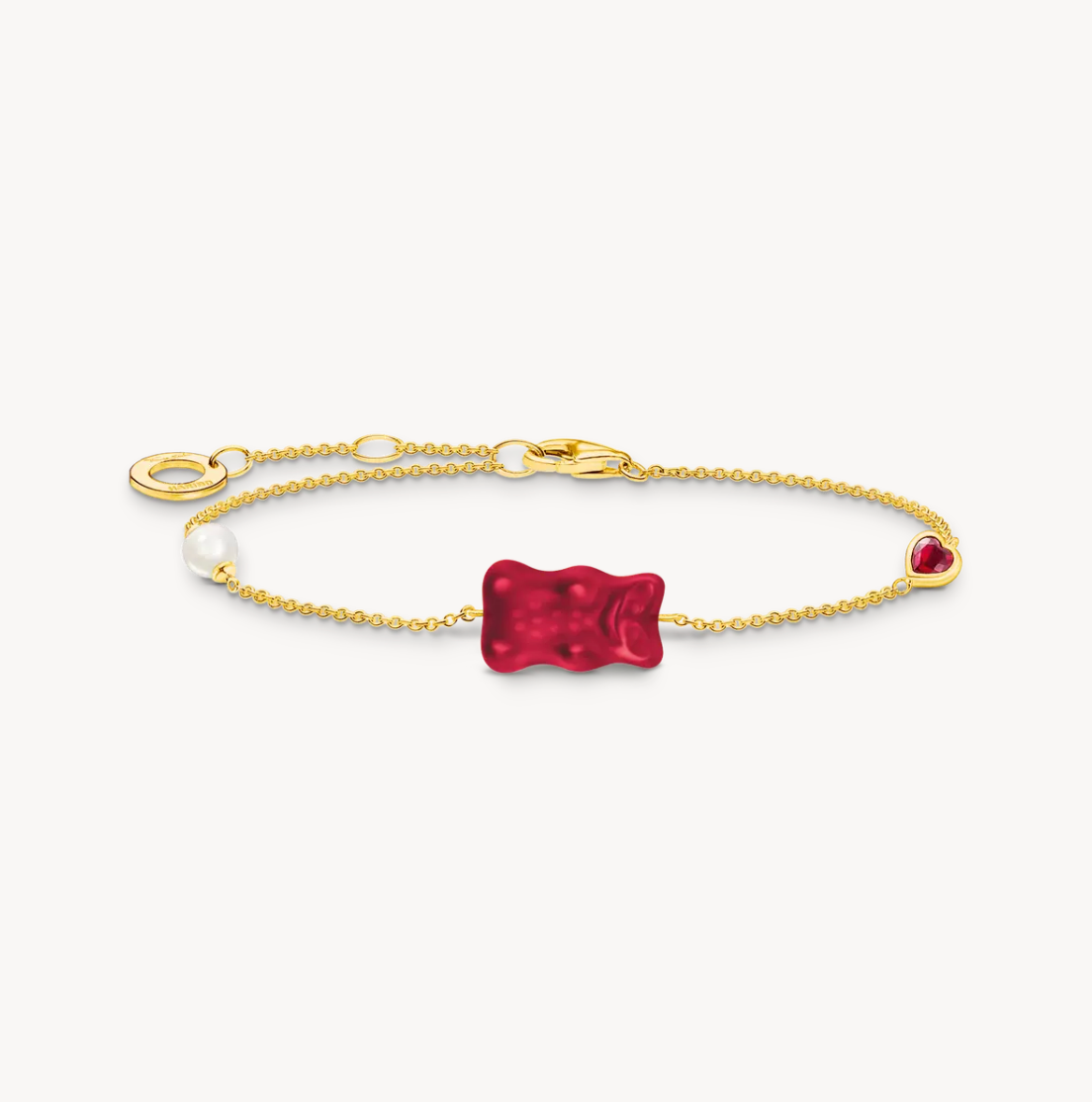 Thomas Sabo Gold-Plated Bracelet with Red Goldbears, Freshwater Pearl & Stones