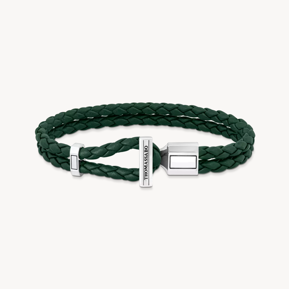 Thomas Sabo Silver Double Bracelet Braided Green Leather