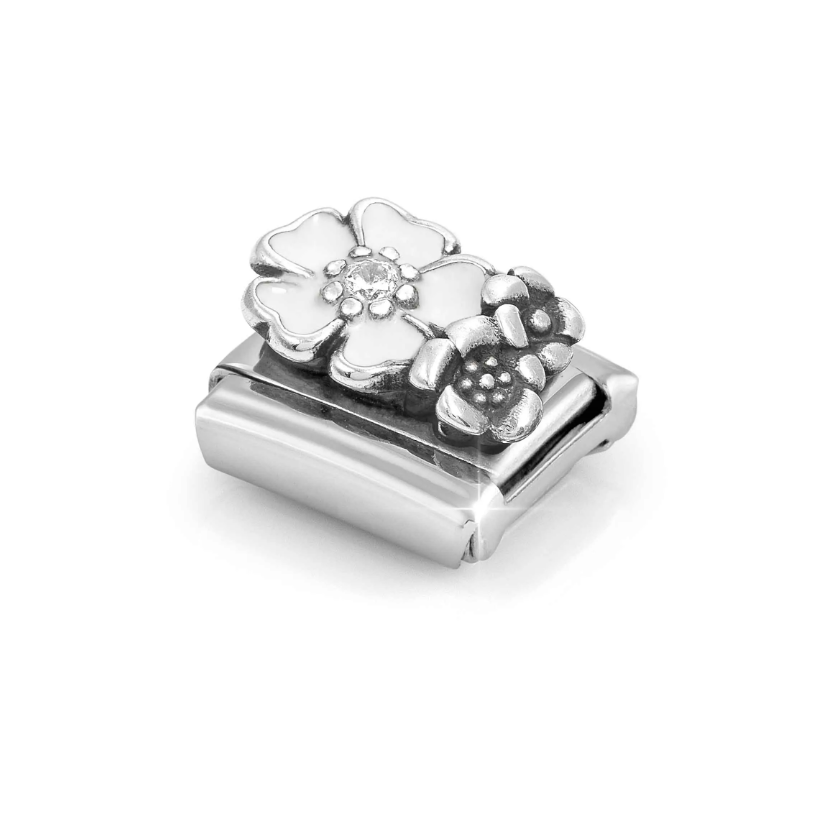 Nomination White Flower with Flowers Sterling Silver and Stainless Steel Composable Charm