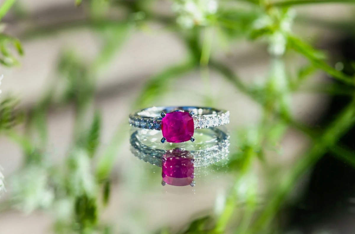 18ct White Gold 1.52ct Natural Unheated Burma Ruby & .36ct Diamond Ring