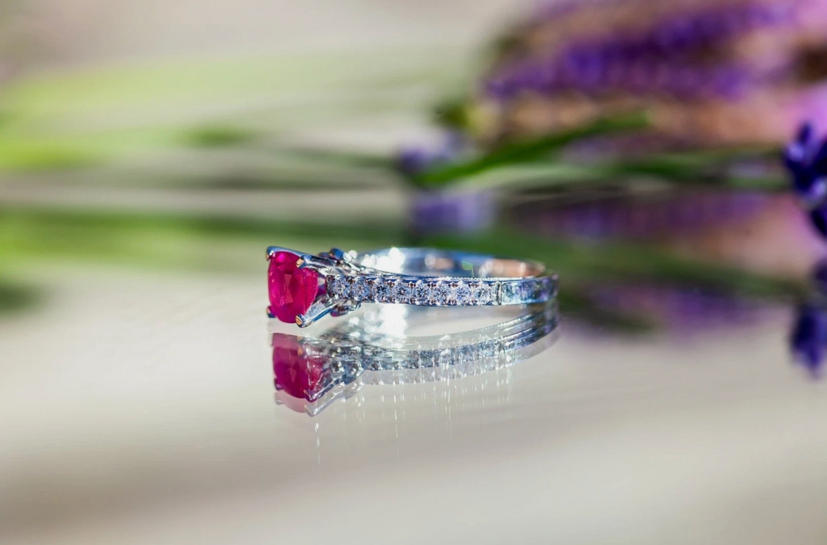 18ct White Gold 1.52ct Natural Unheated Burma Ruby & .36ct Diamond Ring