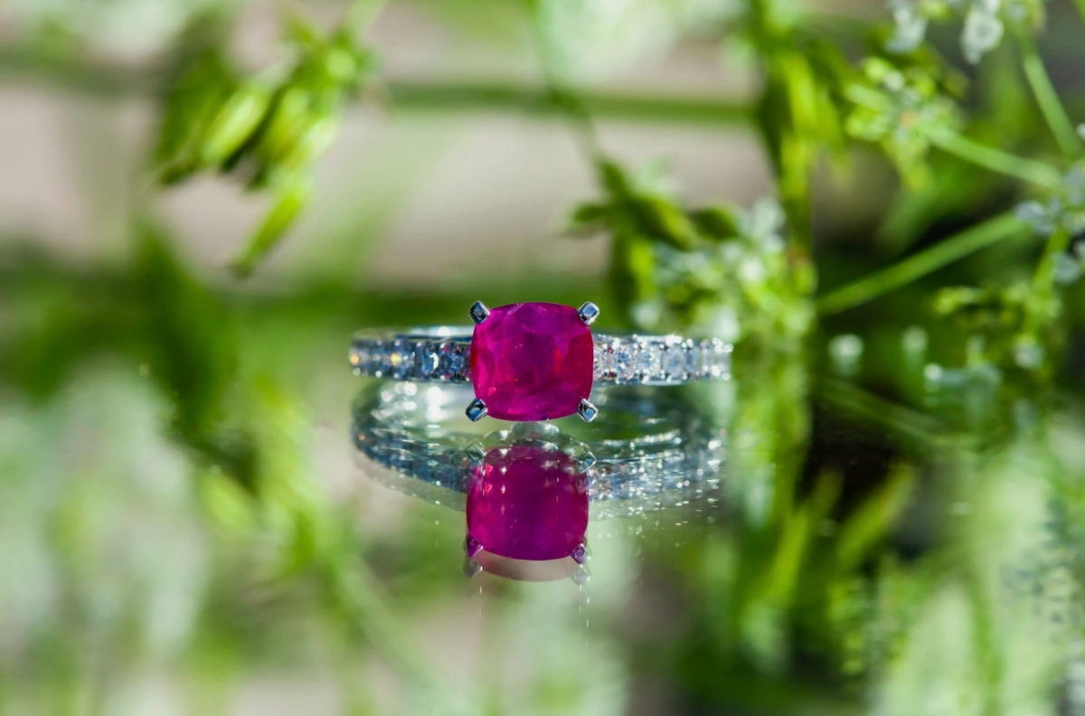 18ct White Gold 1.52ct Natural Unheated Burma Ruby & .36ct Diamond Ring