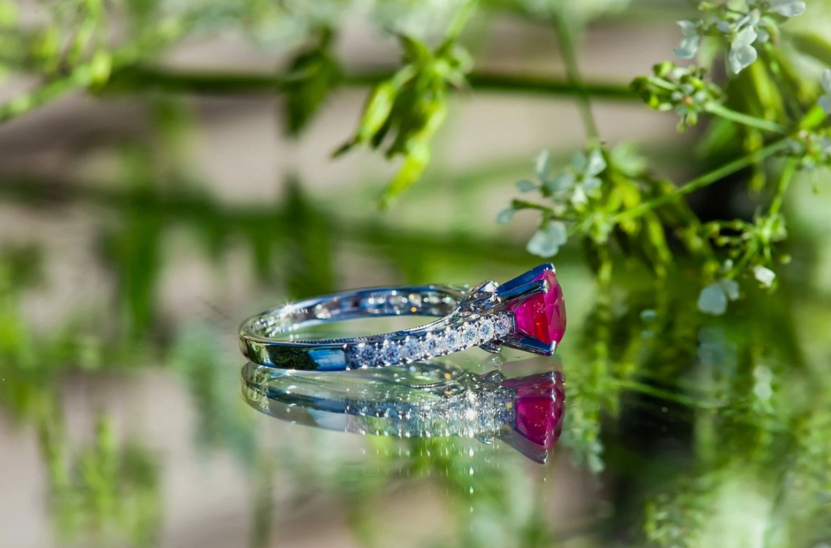 18ct White Gold 1.52ct Natural Unheated Burma Ruby & .36ct Diamond Ring