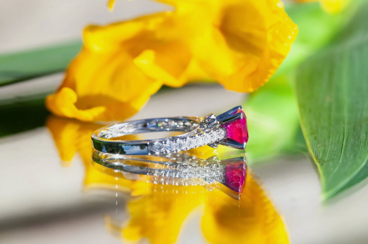 18ct White Gold 1.52ct Natural Unheated Burma Ruby & .36ct Diamond Ring
