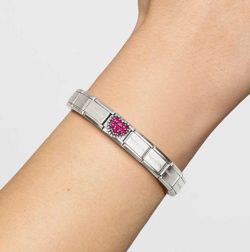 Nomination Heart with Red CZ Sterling Silver & Stainless Steel Composable Charm
