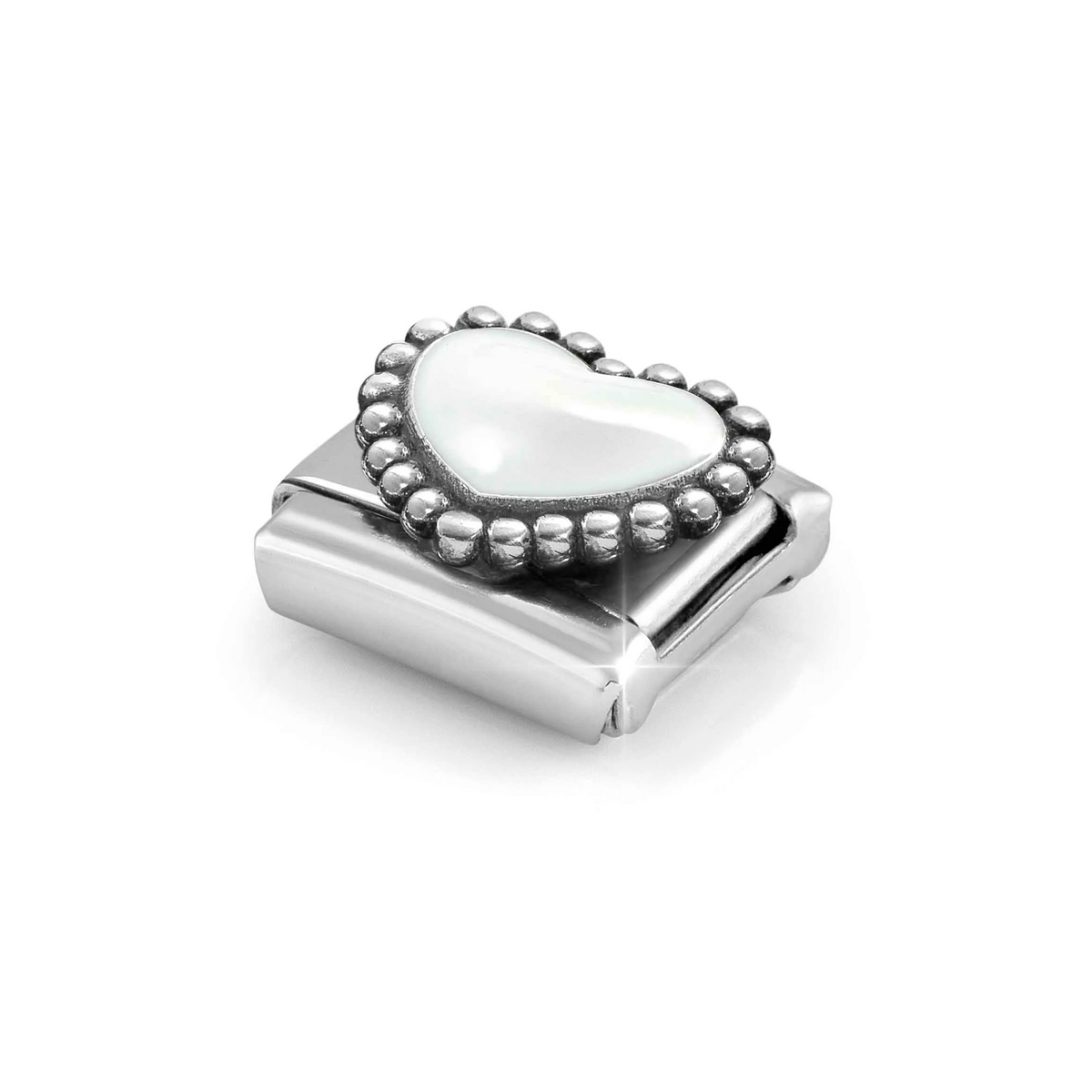 Nomination White Heart with Beaded Setting Sterling Silver & Stainless Steel Composable Charm