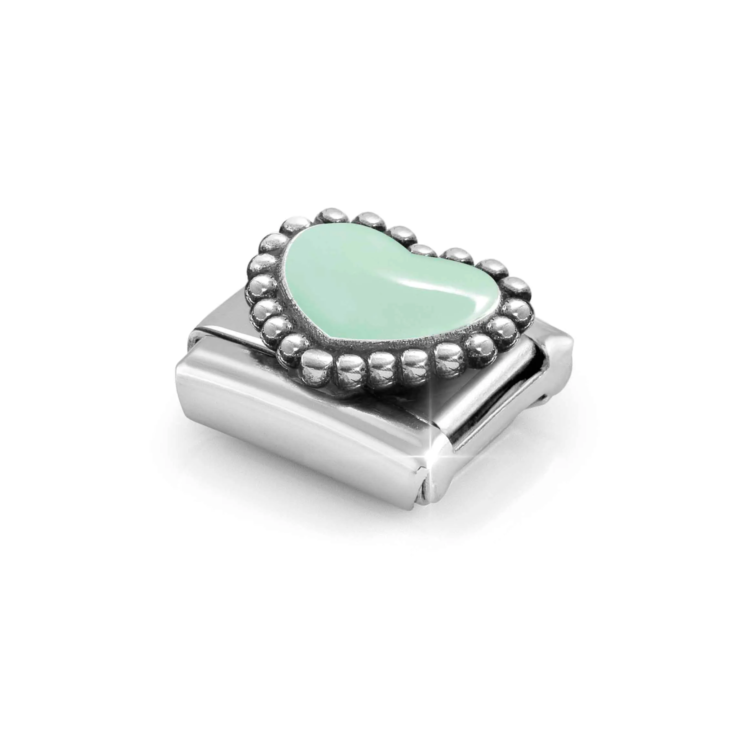 Nomination Pastel Green Heart with Beaded Setting Sterling Silver & Stainless Steel Composable Charm