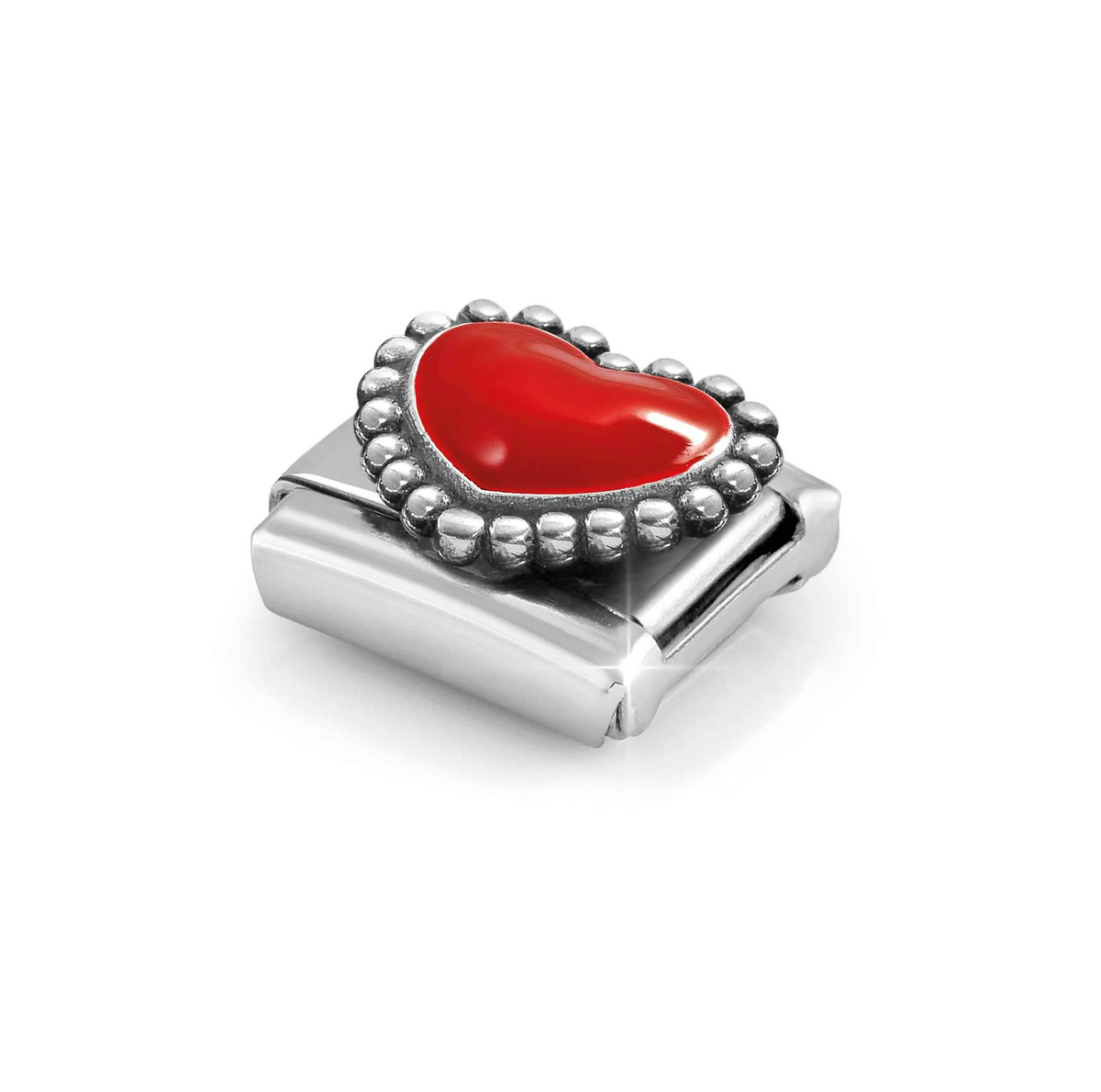 Nomination Red Heart with Beaded Setting Sterling Silver & Stainless Steel Composable Charm