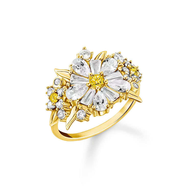 Thomas Sabo Gold Plated Sterling Silver Lovely Daisy CZ Ring