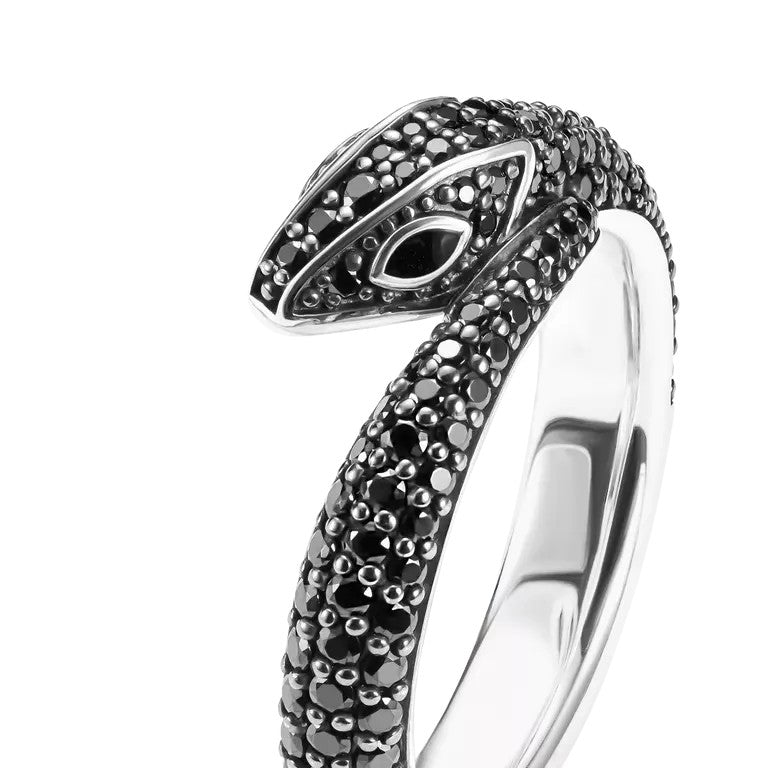 Thomas Sabo Sterling Silver Black CZ Snake Ring