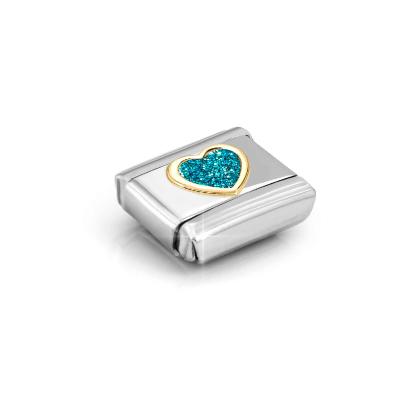 Nomination Turquoise Glitter Heart 18ct Gold and Stainless Steel Composable Charm