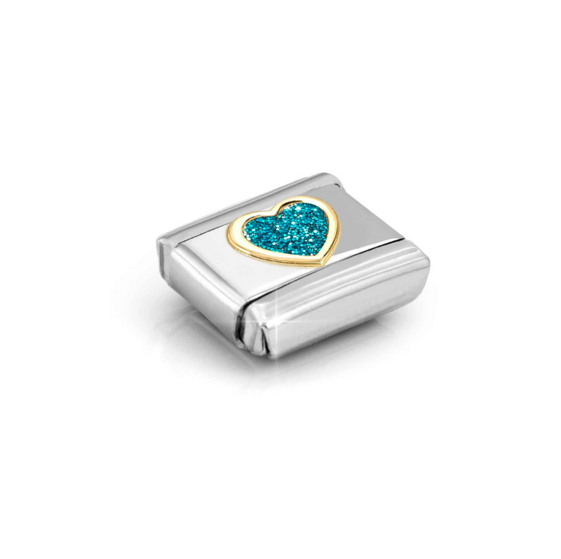 Nomination Turquoise Glitter Heart 18ct Gold and Stainless Steel Composable Charm