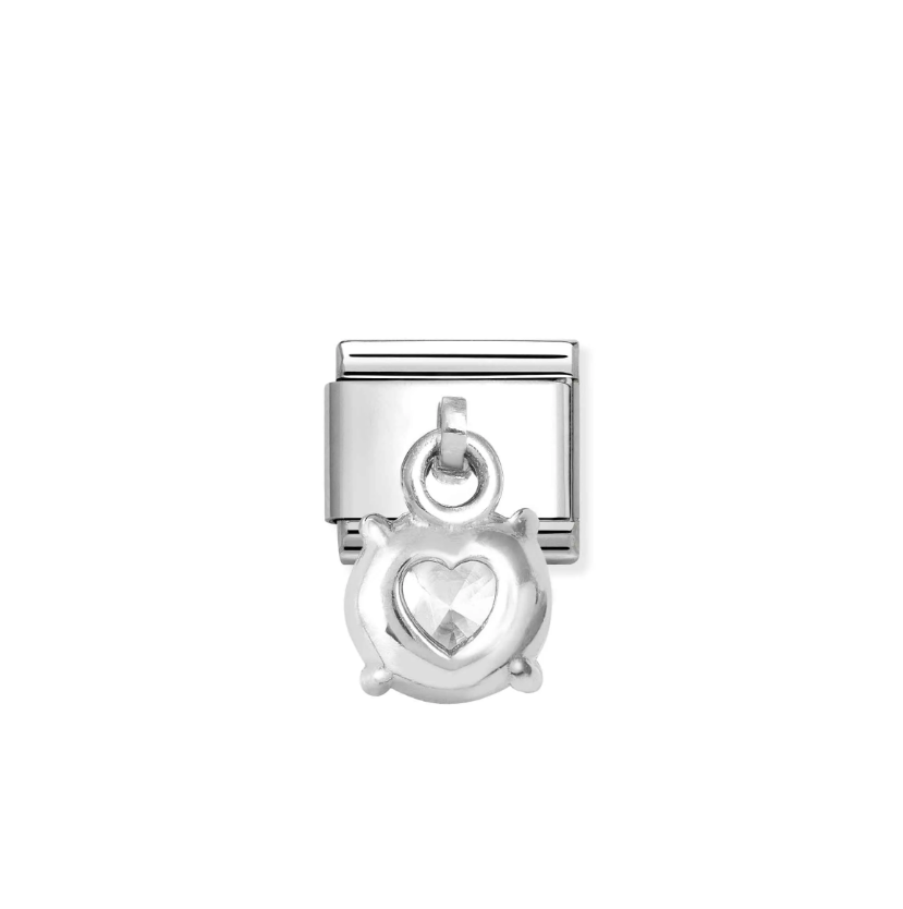 Nomination White Round CZ Pendant Sterling Silver and Stainless Steel Composable Charm