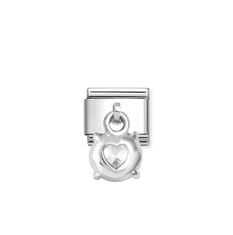 Nomination White Round CZ Pendant Sterling Silver and Stainless Steel Composable Charm