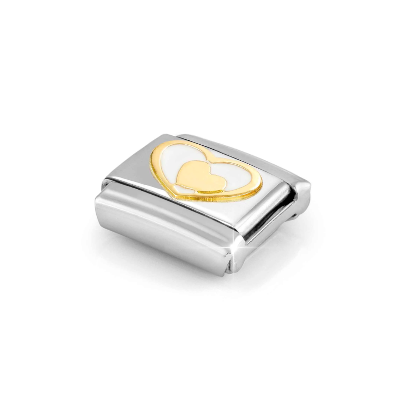 Nomination White and Gold Hearts 18ct Gold and Stainless Steel Composable Charm